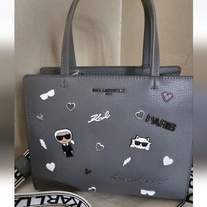 Karl Lagerfeld Gray Tote with Enamel Patches
